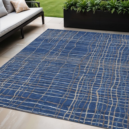 Homeroots 5' X 8' Navy Blue Gray And Brown Striped Washable Indoor Outdoor Area Rug 597410