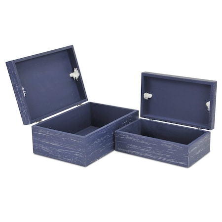 Homeroots Set of Two Blue Solid Wood Box With Lid, 2PK 489361