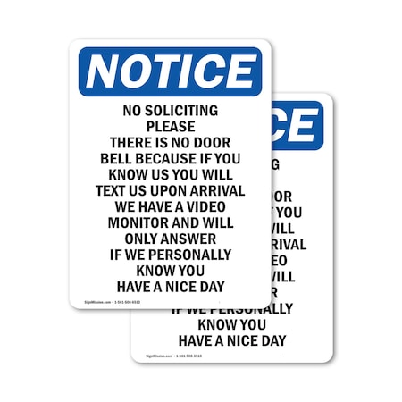 Signmission No Soliciting Please There Is OSHA Notice Sign, Vinyl Decal, 12in W x 18in L, 2PK OS-2PACK-NS-D-1218-V-14837