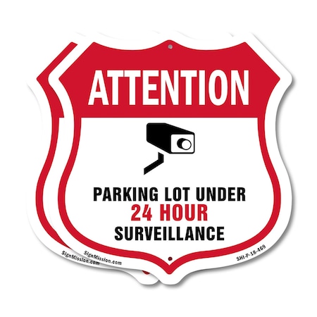 Signmission Video Surveillance Shield Sign Attention, 18 inch X 18 inch, Plastic Sign, 2PK SHI-P-2PACK-18-469