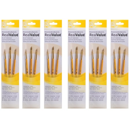 Princeton RealValue Round Brush Set, Camel Bristles, Short Handle Mixed Media Paintbrush, 3-Piece Set, 6PK PR9105