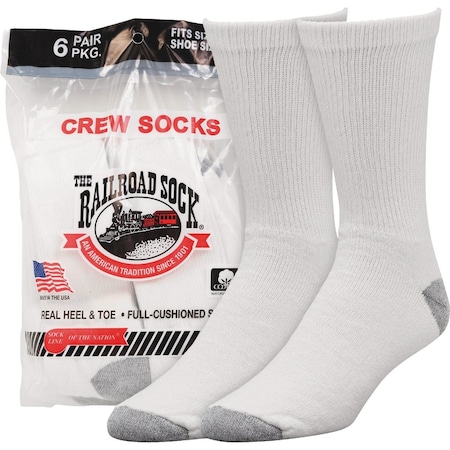 Railroad Sock White Crew Sock, 6PK 6090