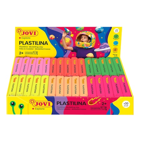 Jovi Plastilina Modeling Clay, Display Box of 30 Bars, Neon Colors, 30PK 70F