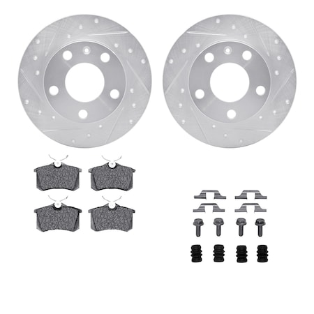 Dynamic Friction Co DFC Rotors-Drilled & Slotted-Silver w/ EURO 5000 Ceramic Brake Pads Incl Hdw 7612-73040