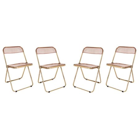 Leisuremod Lawrence Acrylic Folding Chair with Gold Metal Frame, Rose Pink, 4PK LFG19PK4
