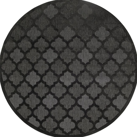 Homeroots 10' Charcoal And Black Round Trellis Indoor Outdoor Area Rug 545218