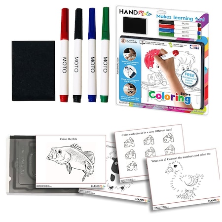 Handmoto Dry-Erase Learning Board, 4 Markers, 10 Activity Sheets - Coloring Series CL-MO-1