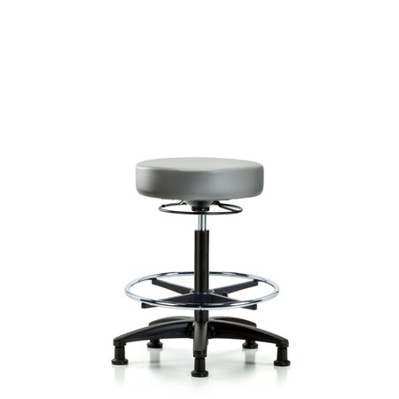 Blue Ridge Ergonomics Vinyl Stool, High Bench, Foot Ring, Glides, Sterling BR-VHBSO-RG-CF-RG-8840
