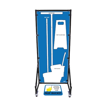 5S Supplies Housekeeping Shadow Board Broom Station V15, Blue / White, BO, No Text HSB-V15-BLUE/WHITE-BO-NO TEXT