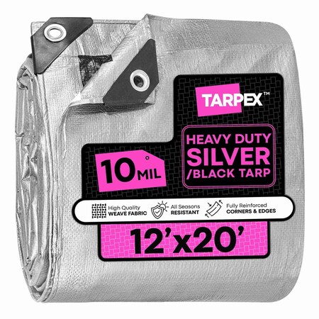 Tarpex Heavy Duty Tarp, 12 ft x 20 ft, 10 Mil, Silver/Black, Polyethylene STH-TA-1220
