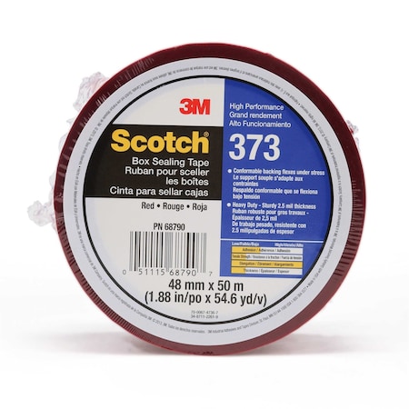 Scotch Color Coding Tape, 2.5 mil Thick, 2 in W x 50 m L, 3 in Core Dia., Red 373