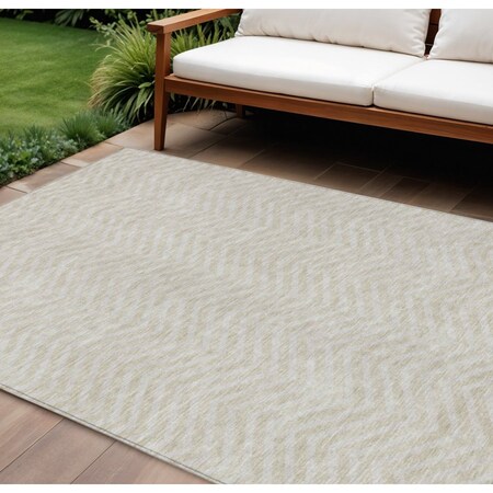Homeroots 10' X 14' Beige And Gray Chevron Washable Indoor Outdoor Area Rug 596242