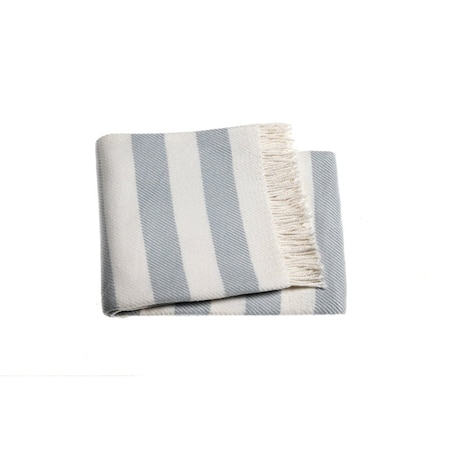 Homeroots Cream and Sky Blue Slanted Stripe Fringed Throw Blanket 475717
