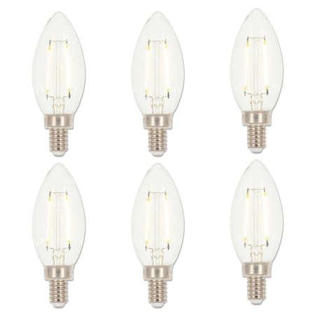 Westinghouse Bulb LED Dimmable 3.3W 120V B11 Filament 2700K Clear E12 Candelabra Base, 6PK 4517120