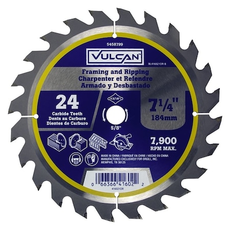 Vulcan Circular Saw Blade, 7-1/4 in Dia, 5/8 and 13/16 Diamond in Arbor 416021OR