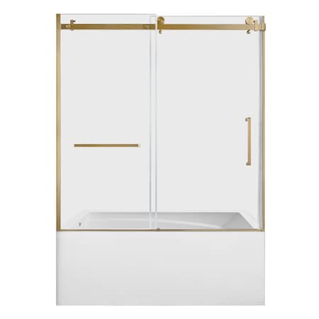 Kingston Brass 60" Acrylic Anti-Skid Alcove Left-Hand Drain Tub with Right Sliding Tub Door, White/Brushed Brass KVTAM6032L22D7