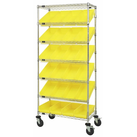 Quantum Storage Systems WIRE SHELVING UNIT W/24 YELLOW BINS MOBILE MWRS-7-108YL