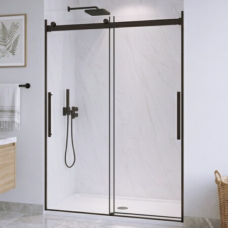Anzzi Stellar 51 to 54 in. x 76 in. Sliding Frameless Shower Door in Matte Black with Tempered Clear Glass SD-FRLS05903MB
