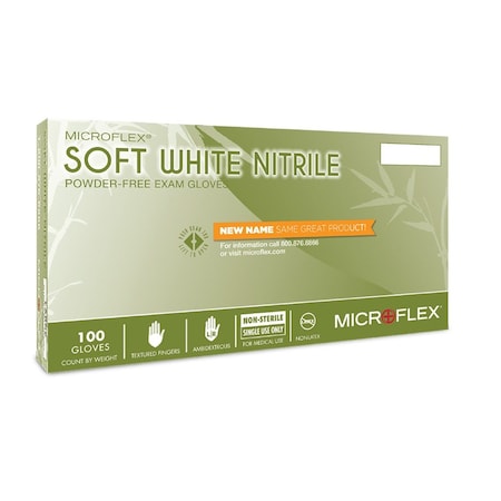 Ansell Healthcare Products Microflex Soft White Nitrile Exam Gloves, Medium, 100 Gloves per Box, 100PK 036700-M