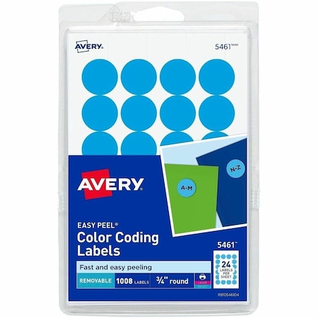 Avery Dennison Label, 0.75", Round, LBlue, PK1008 05461