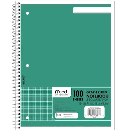 Mead Spiral Notebook, 1 Sub, Graph Ruled, 100 05676AC5