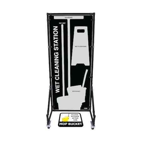 5S Supplies Housekeeping Shadow Board Broom Station V15, Black / Gray, Kit + Stand HSB-V15-BLACK/GRAY-KIT-STAND