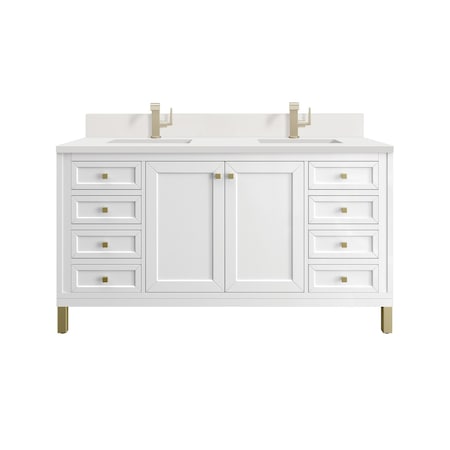 James Martin Vanities Chicago 60 in Double Vanity, Glossy White, w/ Single Hole 3CM White Zeus Silestone Top & Backsplash 503-V60D-GW-1WZ