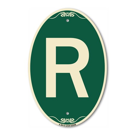 Signmission Letter R, 12 Inch X 18 Inch Architectural Oval, Heavy Gauge Aluminum A-OV-G-1218-22930