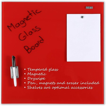 M&T Displays Frameless Tempered Glass Dry Erase Board Magnetic Board - Red - 17.72x17.72 inch T00MGB0445X2000