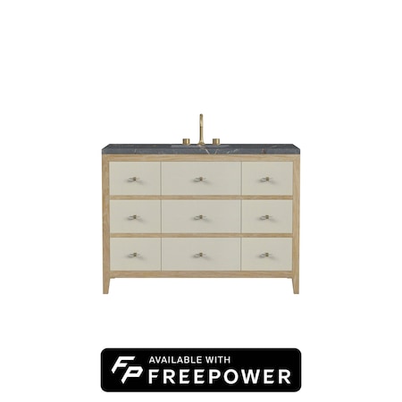 James Martin Vanities 48 in. Single Vanity, Sunwashed Oak with Embossed Shagreen w/3 CM Parisien Bleu Silestone Top D604-V48-SHG-FPBL