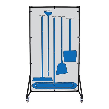 5S Supplies Housekeeping Shadow Board Broom Station V9, Gray / Blue, Kit, No Text HSB-V9-GRAY/BLUE-KIT-NO TEXT