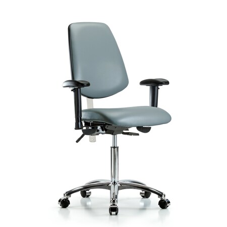 Blue Ridge Ergonomics Vinyl Clean Room Chair, Adjustable Arms BR-NCR-VMBCH-MB-CR-T1-A1-NF-CC-8822