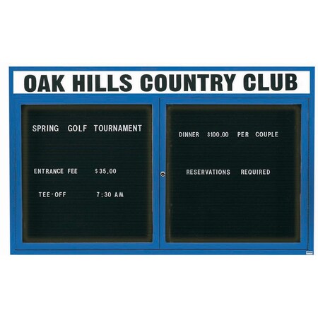 Aarco Illuminated Enclosed Letter Board Directory w/ Powder Coated Blue Al Frame and Header, 48''Hx72''W ADC4872HIB