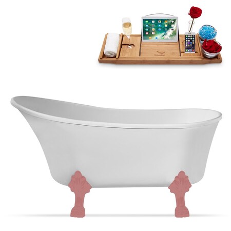 Streamline 59.1 in L, 27.6 in W, Glossy White, Acrylic, Reversible N347PNK-IN-PNK
