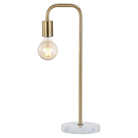 Jonathan Y Axel 20.5" Minimalist Glam Gold Pipe Metal/Marble LED Table Lamp, Brass Gold JYL1094A