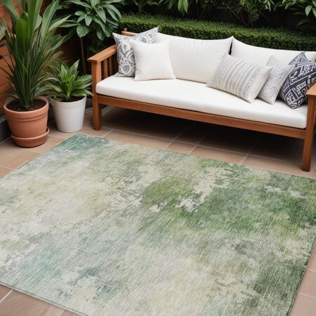 Homeroots 8' X 10' Artichoke Green And Ivory Abstract Washable Indoor Outdoor Area Rug 605503