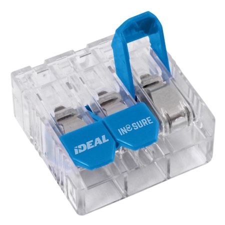 Ideal Lever Wire Connector, 10 AWG Max, 3 Port, Blue, Clear, 600 V, 75 PK 30-10L33