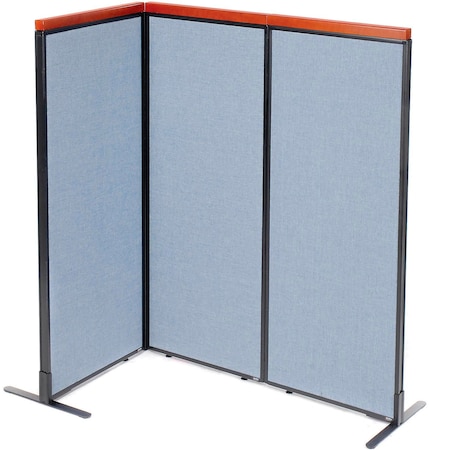 Global Industrial Interion Deluxe Freestanding 3-Panel Corner Room Divider, 24-1/4"W x 61-1/2"H Panels, Blue 695088BL