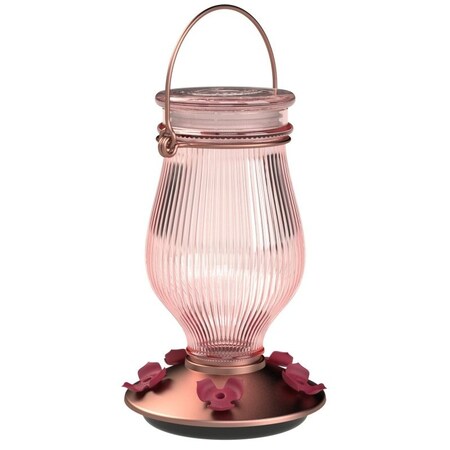 Perky-Pet Bird Feeder, Top-Fill, 24 oz, Nectar, 5-Port/Perch, Glass/Plastic, Rose Gold 9104-2
