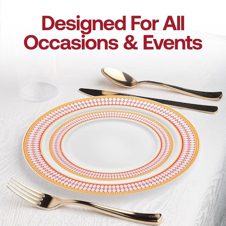Smarty Had A Party 7.5" White with Red and Gold Chord Rim Plastic Appetizer/Salad Plates (120 Plates), 120PK 627BG-CASE