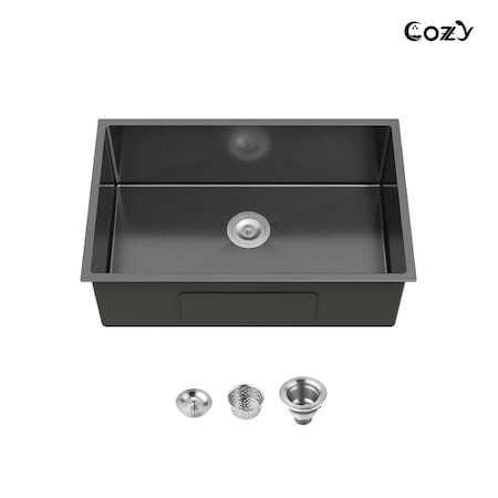 Wrightmaster 30 in. Undermount Single Bowl 20 Gauge Black Stainless Steel Kitchen Sink with Drain ZOR-BL04D301908