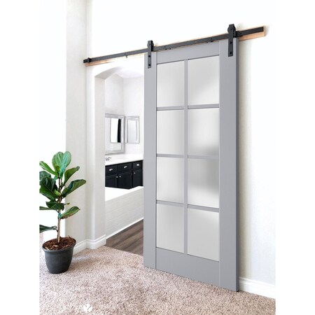 Sartodoors Sturdy Barn Door Frosted Glass Grey 18x84 Solid Core Modern Interior VEREGIO7412BD-B-GRE-1884