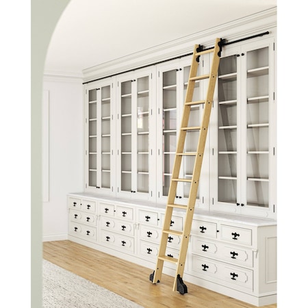 Quiet Glide 8.92 ft. White Oak Sunburst Wheel Black Rolling Hook Removable Ladder, 12 ft. Rail QG.510-9WO-12-H.08