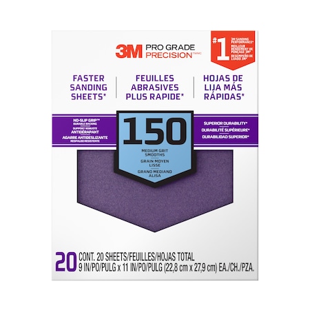 3M 3M Faster Sanding Sheets w/ NO-SLIP GRIP Backing, 9 x 11, 150 Gr, 5PK SHCP150-PGP20T