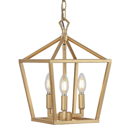 Jonathan Y Ojai 10" 3-Light Iron Classic Modern Pagoda LED Pendant Lantern, Brass Gold JYL7601B