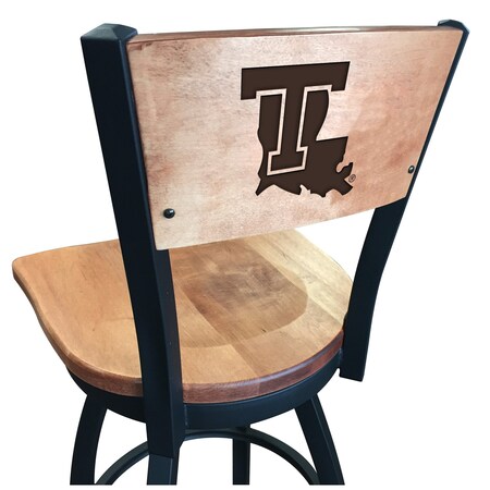 Holland Bar Stool Co 25" Blk Wrinkle Louisiana Tech Swivel Bar Stool, Laser Engraved Back L03825BWMedMplALaTechMedMpl