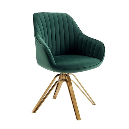 Homeroots 23" Green Velvet And Gold Swivel Arm Chair 524860