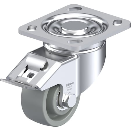 Blickle Swivel Plate Caster, Gy Nyln, 3-1/8", Brake, Caster Load Rating Range: Heavy-Duty LH-SPOG 80K-14-FI