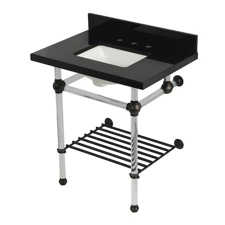 Kingston Brass 30-Inch Black Granite Console Sink with Acrylic Legs and Shelf, 8-Inch, 3-Hole KVPK30KASQB5