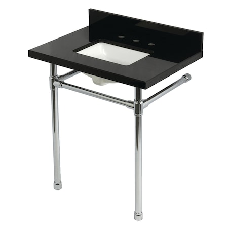 Kingston Brass 30-Inch Black Granite Console Sink with Stainless Steel Legs, 8-Inch, 3-Hole KVPK30K8SQ1ST
